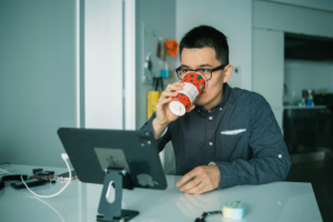 drinking coffee